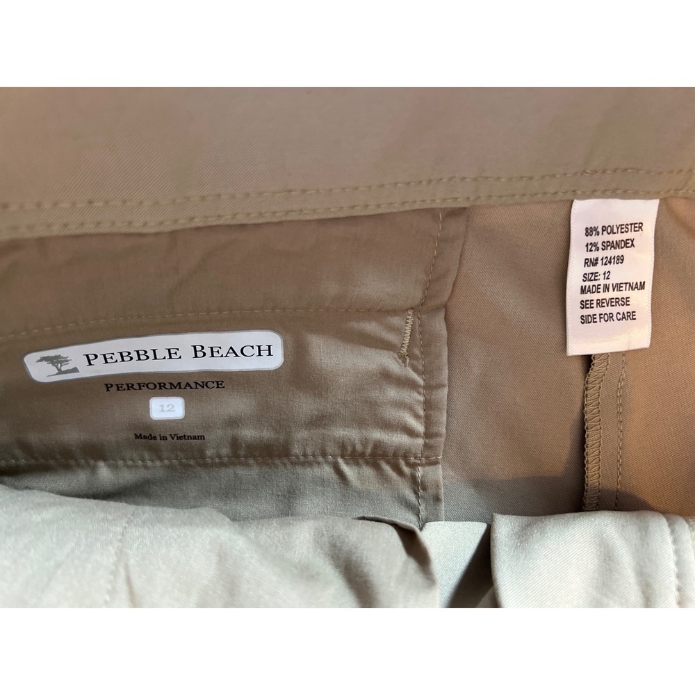 Pebble Beach Performance Womens Khaki Golf Bermuda Shorts Size 12 Stretch Tan - Picture 3 of 8
